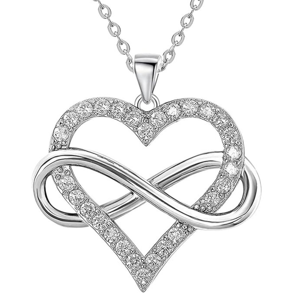 Infinity Heart Love Heart Pendant With Cubic Zirconia And Infinity Necklace